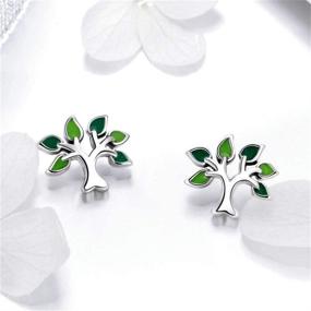 img 3 attached to 🌳 925 Sterling Silver BISAER Girls Tree Stud Earrings with Green Enamel Leaves – Cute Tiny Hypoallergenic Ear Studs for Sensitive Ears