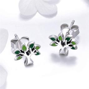 img 2 attached to 🌳 925 Sterling Silver BISAER Girls Tree Stud Earrings with Green Enamel Leaves – Cute Tiny Hypoallergenic Ear Studs for Sensitive Ears