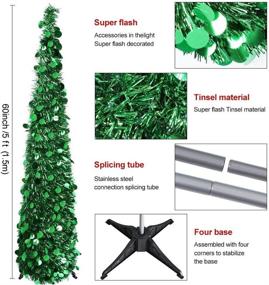 img 2 attached to 🎄 5ft Collapsible Christmas Tree - Green Tinsel Coastal Christmas Tree for Holiday Decorations - Aytai