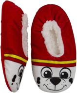 nick jr. paw patrol fuzzy bobba marshall slippers - red - toddlers' unisex collection (sizes 2t-3t, shoe size range: 4 1/2-7 1/2) logo