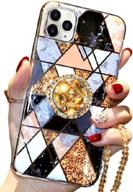 💎 aulzaju iphone 12 pro max case for women with ring kickstand - luxury glitter pc back, rugged marble design, cute sleek bling diamond rhinestone bead lanyard bumper cover for iphone 12 promax logo