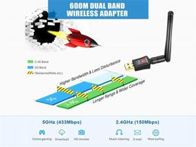 img 1 attached to 📶 OSGEAR USB WiFi Adapter 600Mbps Wireless Card Network Dongle for PC Laptop Desktop with High Gain 5dBi Antenna Dual Band 802.11a 2.4GHz 150Mbps 5GHz 433Mbps Supports Windows 10 8 7 XP Vista Mac OS Linux