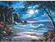 premium 5d diamond painting kit: complete diamond embroidery of moonlit beach with rhinestone accents and cross stitch for home wall decor logo