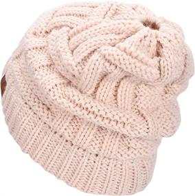 img 1 attached to 🧣 Winter Warm Beanie Tail for Women: Rosoz Ponytail Beanie - Soft Stretch Cable Knit Messy High Bun Hat