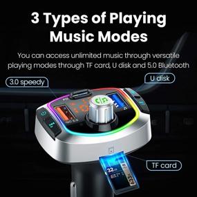 img 1 attached to 📻 Enhance Car Audio with Bluetooth FM Transmitter: Wireless Adapter, 18W QC 3.0 + PD 3.0 USB C Fast Charger, Hands-Free Calls, Siri, TF Card & USB Drive Support, 6-Color Backlit