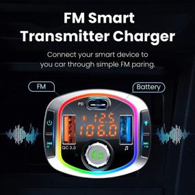 img 3 attached to 📻 Enhance Car Audio with Bluetooth FM Transmitter: Wireless Adapter, 18W QC 3.0 + PD 3.0 USB C Fast Charger, Hands-Free Calls, Siri, TF Card & USB Drive Support, 6-Color Backlit