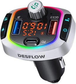 img 4 attached to 📻 Enhance Car Audio with Bluetooth FM Transmitter: Wireless Adapter, 18W QC 3.0 + PD 3.0 USB C Fast Charger, Hands-Free Calls, Siri, TF Card & USB Drive Support, 6-Color Backlit