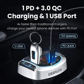 img 2 attached to 📻 Enhance Car Audio with Bluetooth FM Transmitter: Wireless Adapter, 18W QC 3.0 + PD 3.0 USB C Fast Charger, Hands-Free Calls, Siri, TF Card & USB Drive Support, 6-Color Backlit