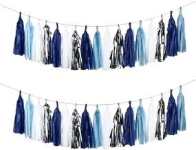 img 3 attached to 🎉 Mefuny DIY Party Garland Decor: Blue, Navy, White, Silver - Tissue Paper Tassel for All Events & Occasions