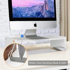 img 2 attached to 🎋 KINLINK Bamboo Monitor Stand Riser: Adjustable Height Computer Riser for Home & Office - White