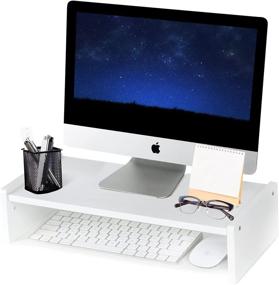 img 4 attached to 🎋 KINLINK Bamboo Monitor Stand Riser: Adjustable Height Computer Riser for Home & Office - White
