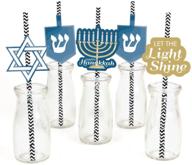 🎊 decorative straws for hanukkah celebration - set of 24 chanukah party striped paper straws logo