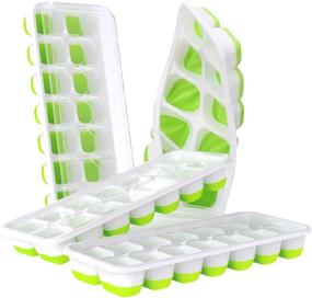 img 4 attached to 🧊 Doqaus Easy-Release Silicone Ice Cube Trays 4 Pack - Flexible 14-Ice Cube Trays with Spill-Resistant Removable Lid. LFGB Certified, BPA Free Stackable Ice Trays for Cocktails, Freezing