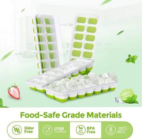 img 2 attached to 🧊 Doqaus Easy-Release Silicone Ice Cube Trays 4 Pack - Flexible 14-Ice Cube Trays with Spill-Resistant Removable Lid. LFGB Certified, BPA Free Stackable Ice Trays for Cocktails, Freezing