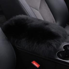 img 4 attached to MLOVESIE Auto Center Console Armrest Pad - Warm Winter Fluffy Sheepskin Wool Cushion for Vehicle Seat Box - Universal Fit (5.91x11.81 inch, Black)