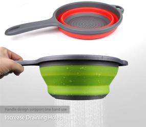 img 3 attached to 🥦 2-Pack Foldable Silicone Strainer Colanders for Kitchen – Collapsible, Space-Saver with Handles – Ideal for Draining Pasta and Vegetables (Green and Red)