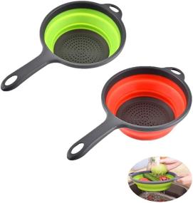 img 4 attached to 🥦 2-Pack Foldable Silicone Strainer Colanders for Kitchen – Collapsible, Space-Saver with Handles – Ideal for Draining Pasta and Vegetables (Green and Red)