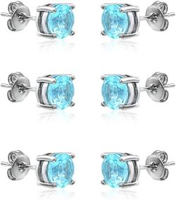 img 3 attached to Sparkling Blue Topaz Solitaire Stud Earrings Set: Stunning 6mm Round-Cut Design for Women & Teen Girls