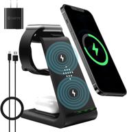 🔋 versatile 3-in-1 wireless charging station for iphone, apple watch, and airpods - fast qi charging stand for the latest apple devices (black) logo