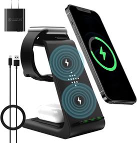 img 4 attached to 🔋 Versatile 3-in-1 Wireless Charging Station for iPhone, Apple Watch, and Airpods - Fast Qi Charging Stand for the Latest Apple Devices (Black)