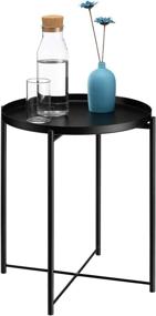 img 3 attached to 🪑 Metal End Table - HollyHOME Tray, Small Round Side Table - Anti-Rust & Waterproof Snack Table for Outdoor & Indoor Use - Accent Coffee Table - (H) 20.28" x (D) 16.38" - Frosted Black