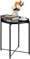 🪑 metal end table - hollyhome tray, small round side table - anti-rust & waterproof snack table for outdoor & indoor use - accent coffee table - (h) 20.28" x (d) 16.38" - frosted black logo