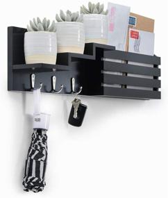 img 1 attached to 📬 Sedura Black Mail Holder Wall Mount Organizer with Key Hooks and Storage - Stylish Entryway Decor for Letters, Newspapers, and More