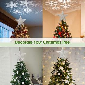 img 1 attached to 🌟 Glittered Silver Star Christmas Tree Topper with 3D Hollow LED Snowflake Projector Light - Ideal for Festive Decor
