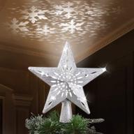 🌟 glittered silver star christmas tree topper with 3d hollow led snowflake projector light - ideal for festive decor logo