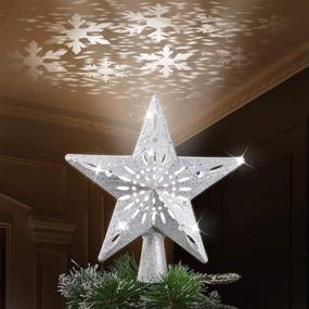 img 4 attached to 🌟 Glittered Silver Star Christmas Tree Topper with 3D Hollow LED Snowflake Projector Light - Ideal for Festive Decor
