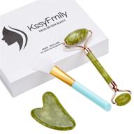 🌿 kssyfmily jade roller and gua sha set - 3-in-1 face roller massage tool with face brush and green aventurine applicator for relaxing and stimulating blood flow on face, neck, and body. helps relieve fine lines & wrinkles (green) logo