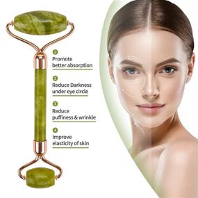 img 2 attached to 🌿 KssyFmily Jade Roller and Gua Sha Set - 3-in-1 Face Roller Massage Tool with Face Brush and Green Aventurine Applicator for Relaxing and Stimulating Blood Flow on Face, Neck, and Body. Helps Relieve Fine Lines & Wrinkles (Green)