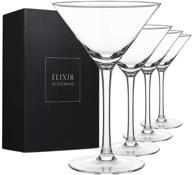 🍸 set of 4 hand blown crystal martini glasses with stem - elegant cocktail glassware for bar, martini, cosmopolitan, manhattan, gimlet, pisco sour - elixir glassware - 9oz, clear logo