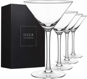 img 4 attached to 🍸 Set of 4 Hand Blown Crystal Martini Glasses with Stem - Elegant Cocktail Glassware for Bar, Martini, Cosmopolitan, Manhattan, Gimlet, Pisco Sour - Elixir Glassware - 9oz, Clear