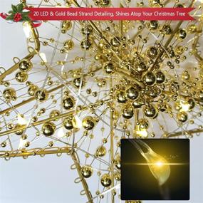 img 1 attached to 🌟 Glittered Golden Christmas Tree Star & Cards, 12-inch with 20 Bulbs, Handmade Gold Bead Strand Design, 5-Point Natural Capiz Star Treetop, Lighted Christmas Ornament Tree Topper