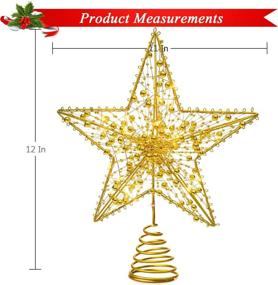 img 2 attached to 🌟 Glittered Golden Christmas Tree Star & Cards, 12-inch with 20 Bulbs, Handmade Gold Bead Strand Design, 5-Point Natural Capiz Star Treetop, Lighted Christmas Ornament Tree Topper