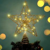🌟 glittered golden christmas tree star & cards, 12-inch with 20 bulbs, handmade gold bead strand design, 5-point natural capiz star treetop, lighted christmas ornament tree topper logo