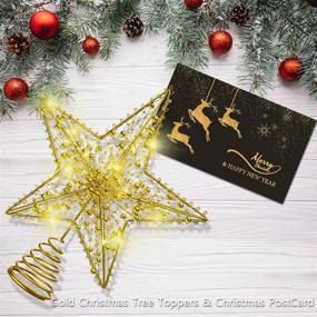 img 3 attached to 🌟 Glittered Golden Christmas Tree Star & Cards, 12-inch with 20 Bulbs, Handmade Gold Bead Strand Design, 5-Point Natural Capiz Star Treetop, Lighted Christmas Ornament Tree Topper