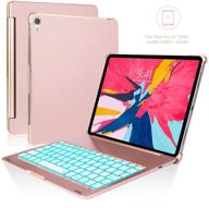 📷 ultra slim hard shell folio stand smart cover with backlit bluetooth keyboard for ipad pro 11 inch 2018 tablet - rose gold logo