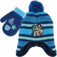 🚀 disney toy story buzz lightyear toddler winter hat and snow gloves set for boys - soft mittens with warm pom-pom beanie logo