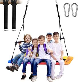 img 4 attached to 🌳 Newtion 700lbs Giant 60" Platform Tree Swing for Kids and Adults - Durable Steel Frame, 2 Handles, Hanging Straps, Carabiners - Ideal for Outdoor/Indoor Use in Tree, Porch, Backyard, Playground