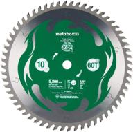 🔪 metabo hpt 10-inch miter saw/table saw blade, 60 teeth, fine finish, 5/8-inch arbor, large micrograin carbide tips, 5800 rpm, model 115435m logo