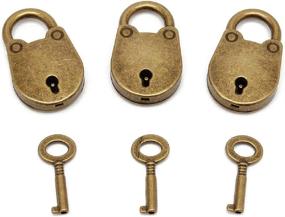 img 4 attached to 🔐 Pack of 3 Mini Bronze Antique Padlocks - Small Metal Archaize Style Locks with Keys