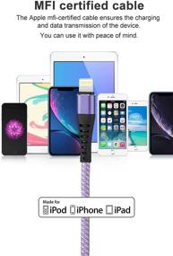 img 3 attached to 🍎 Apple MFi Certified 3-Pack iPhone Charger 1ft, Short Lightning Cable - Durable Nylon Braided Charging Cord 1 Foot, Fast USB for iPhone11/X/XS/XR/8/7/6/5S/SE & iPad Mini Air (Purple)