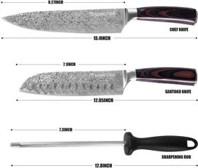 img 1 attached to Профессиональный набор японских поварских ножей из высокоуглеродистой нержавеющей стали - Включает 8-дюймовый поварской нож, 7-дюймовый Сантоку нож и заточной шток - Идеально подходит для использования на кухне и в ресторане.