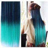 🌈 top 15 colorsjapan high temperature heat resistant synthetic straight multi color extension hair wig - 65cm 25inch 105g - good quality human-made hair (dark blue-light green) - best seller! logo