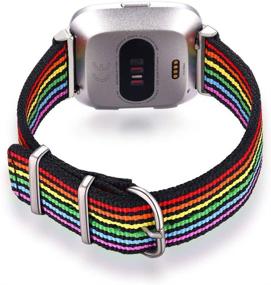 img 2 attached to 🌈 Bandmax Rainbow Fitbit Versa LGBT Nylon Bands - Black Bottom Breathable Wristband Accessories with Silver Metal Buckle