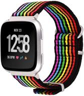 🌈 bandmax rainbow fitbit versa lgbt nylon bands - black bottom breathable wristband accessories with silver metal buckle logo
