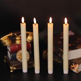 img 2 attached to 🕯️ Wondise Flickering Flameless Taper Candles - Battery Operated with Timer, 9 Inch Real Wax Ivory 3D Wick LED Taper Candle, Warm Light for Christmas Wedding Indoor Decoration - Set of 6 (0.78 x 9.64 Inch)