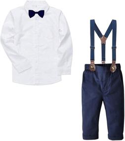 img 4 attached to Adorable SANGTREE Baby & Little Boy Tuxedo Outfit: Plaids Shirt + Suspender Pants for a Stylish Look